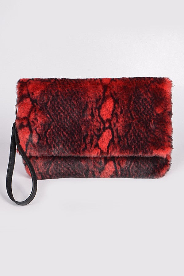 Wild Luxe Snake Fur Clutch - RED