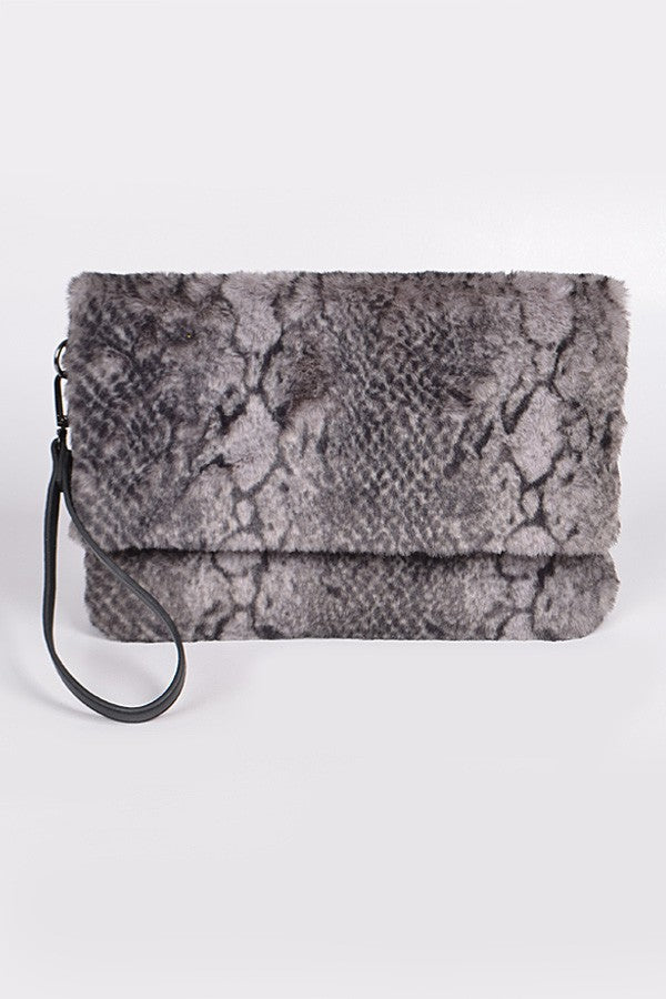 Wild Luxe Snake Fur Clutch - BLACK