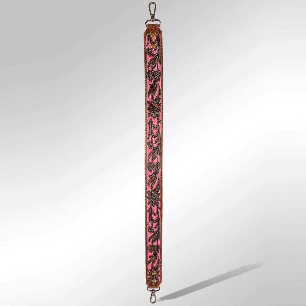 Pink Cognac Tooled Leather Tooled Purse Strap