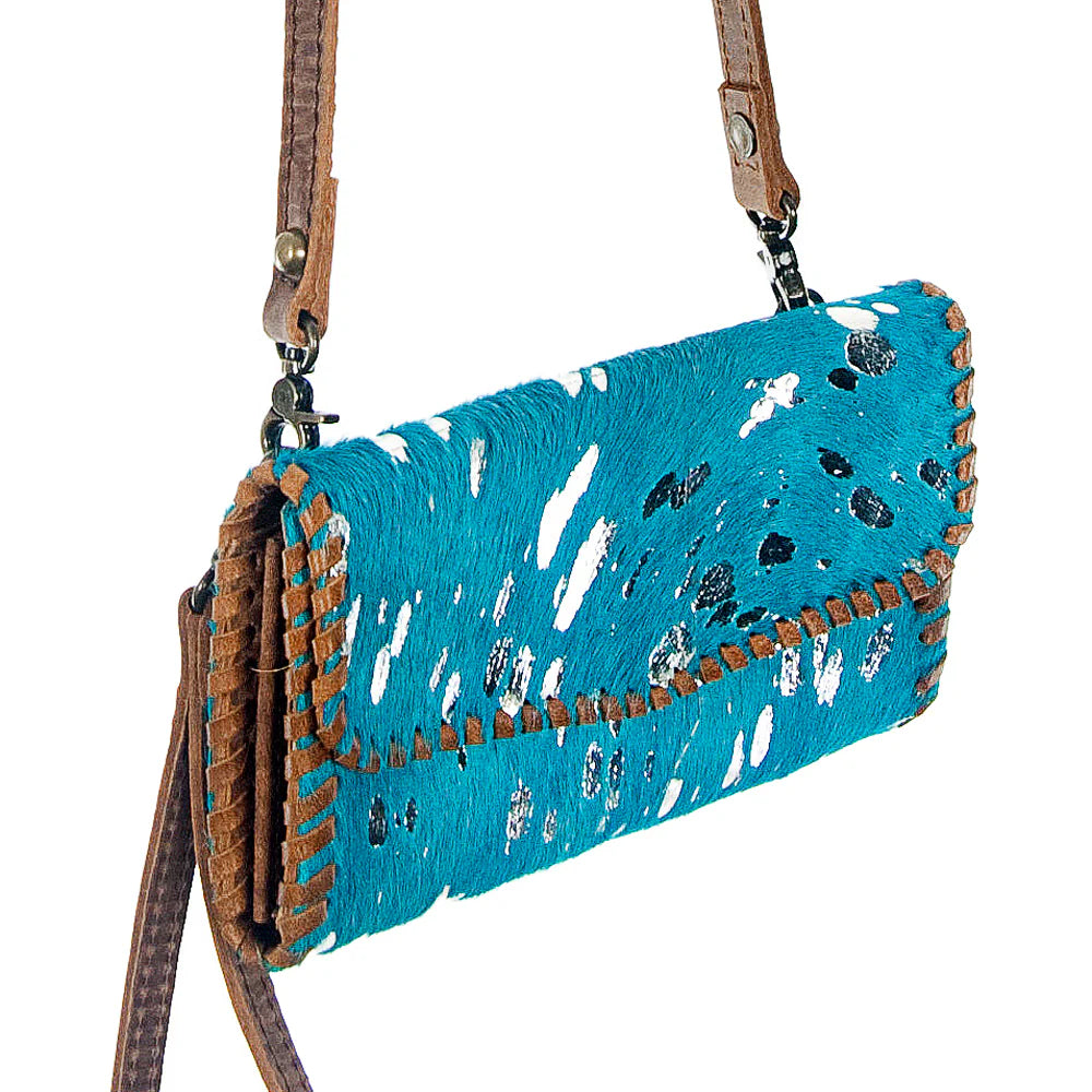 Western Turquoise & Silver Hide Speck Crossbody Wallet