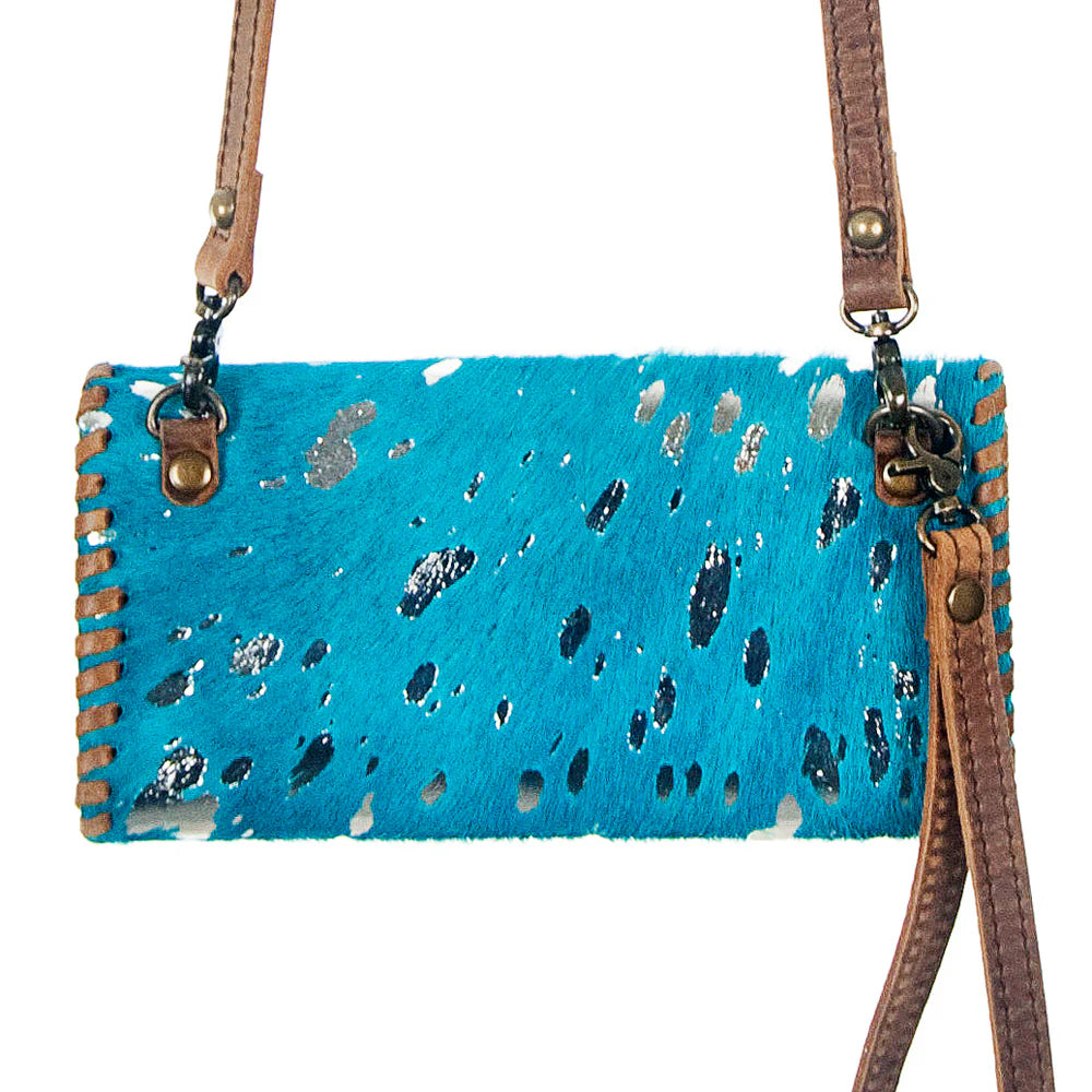 Western Turquoise & Silver Hide Speck Crossbody Wallet