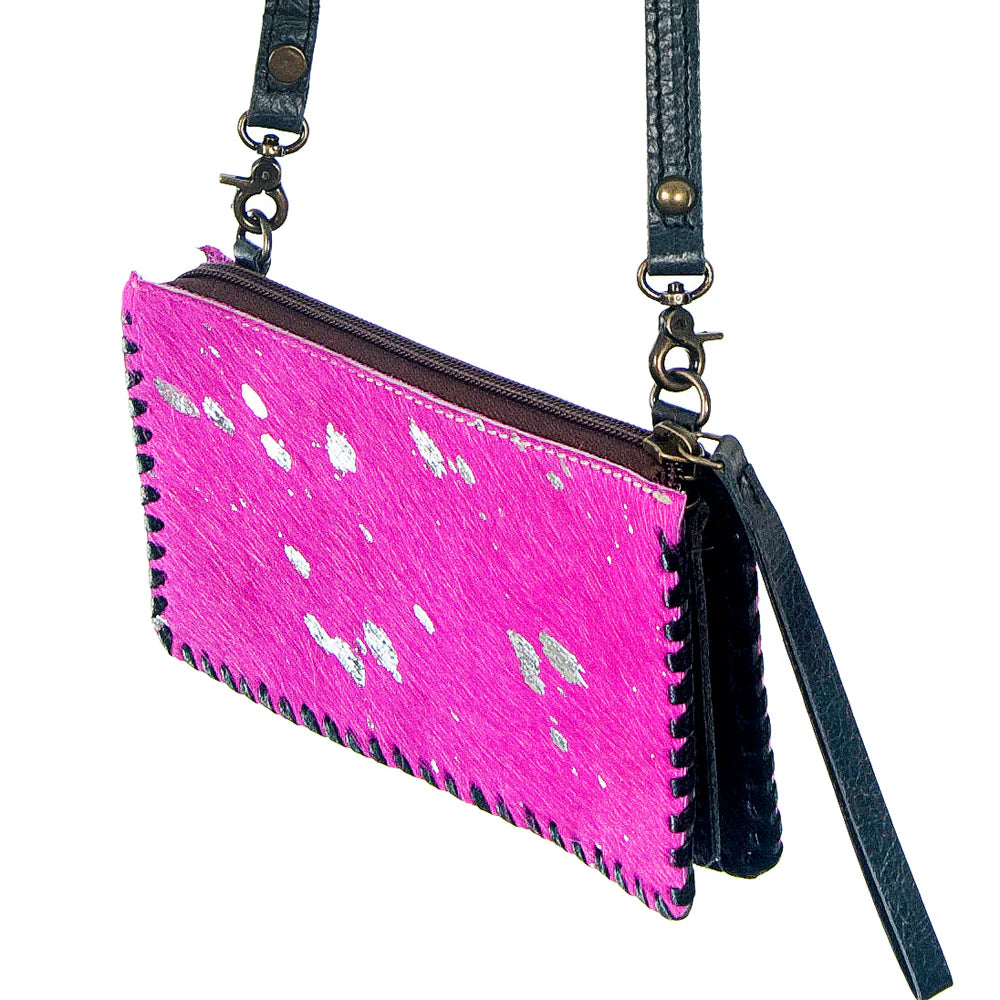 Western Barbie Pink Hide & Silver Speck Crossbody Wallet