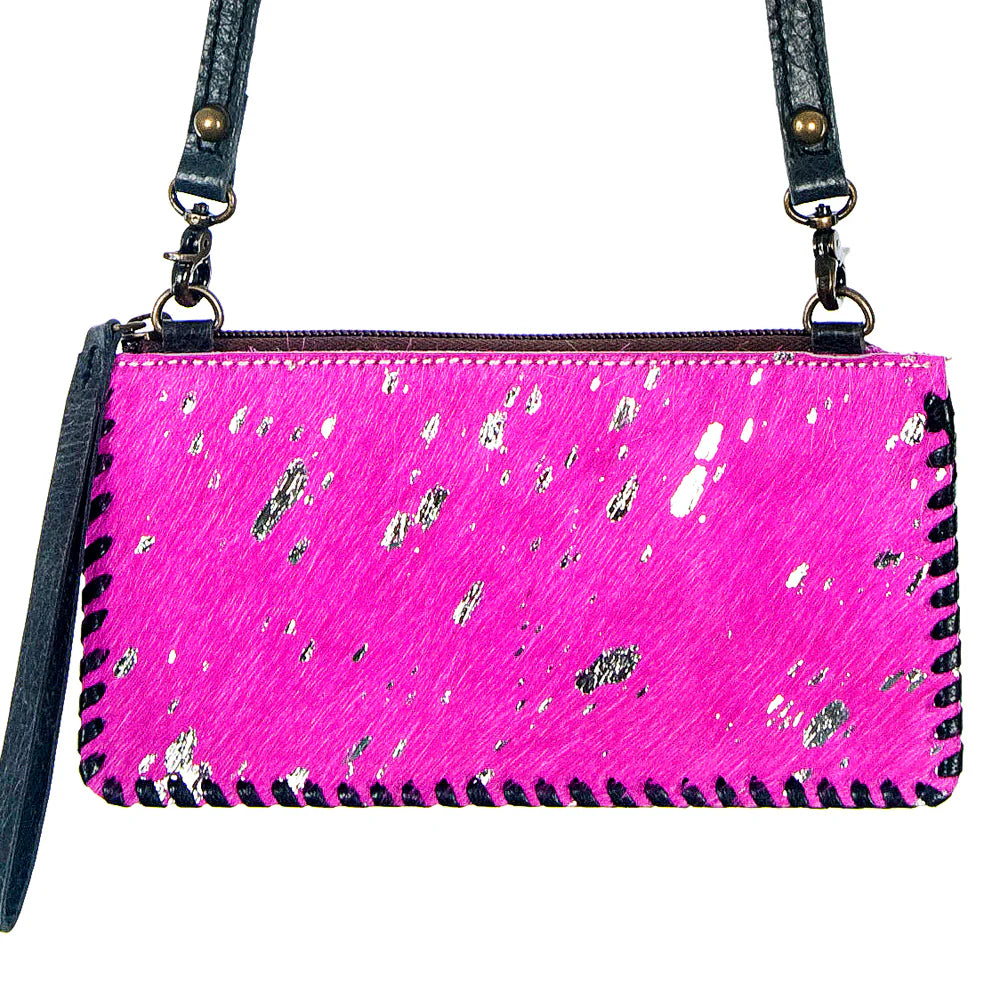 Western Barbie Pink Hide & Silver Speck Crossbody Wallet