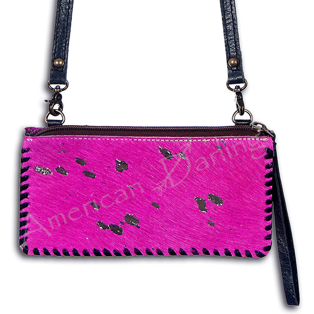 Western Barbie Pink Hide & Silver Speck Crossbody Wallet