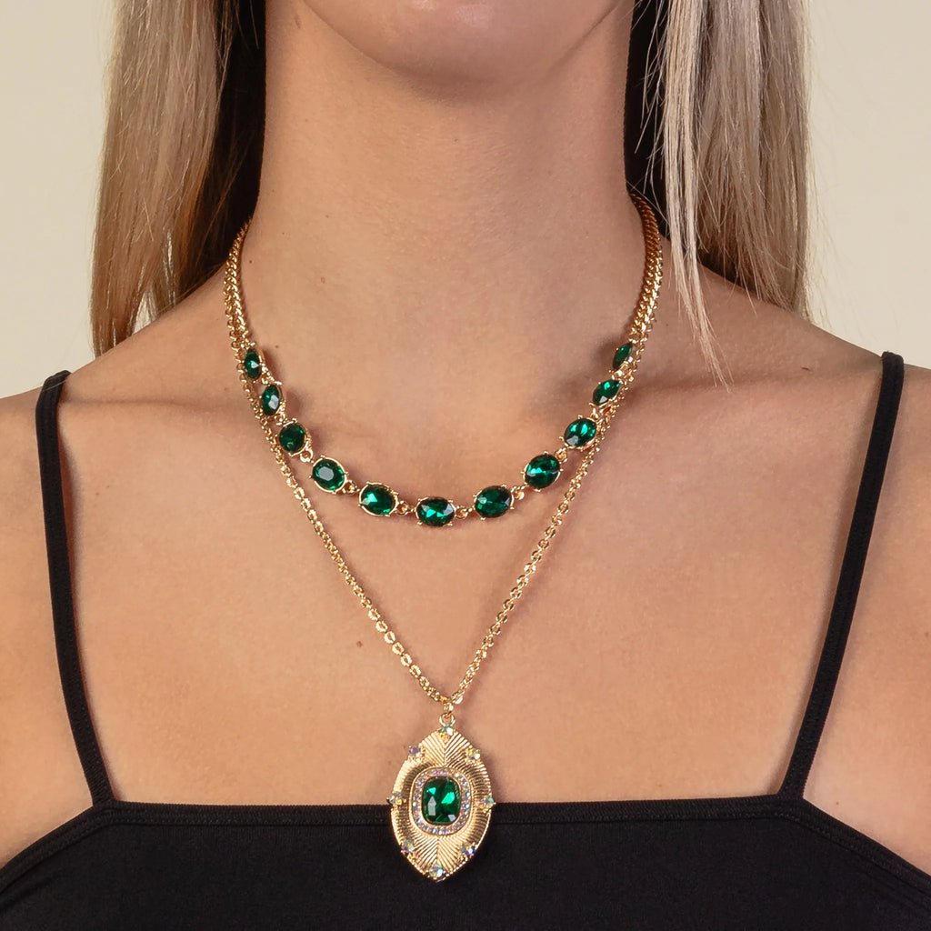 Golden Emerald Pendant Necklace