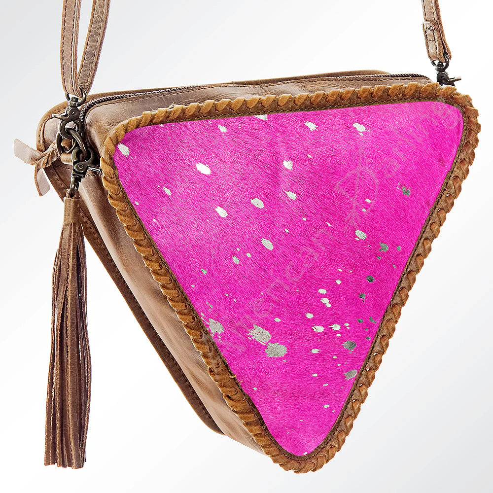 Love Triangle Pink and Silver Leather Crossbody Purse