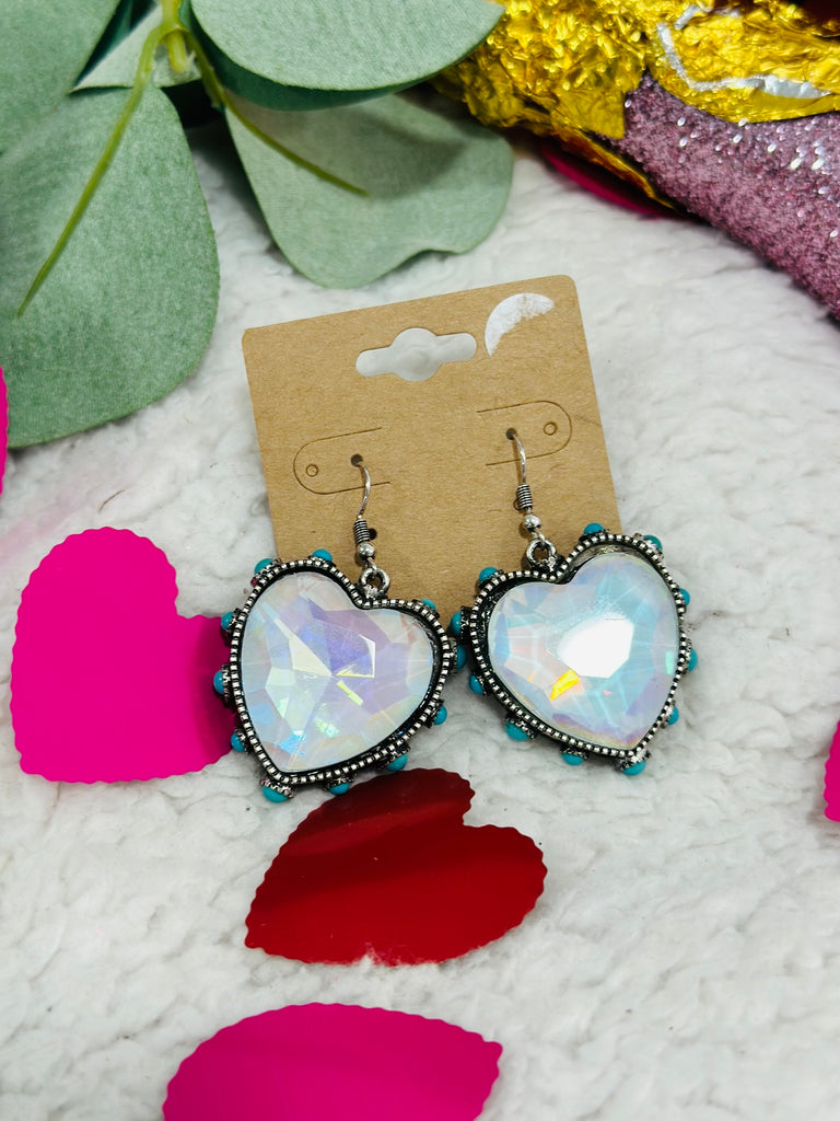 Opal High Style Heart Crystal Earrings