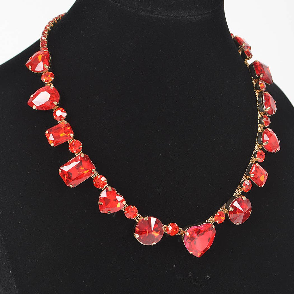 Luxe Grace Stone Necklace Set - Red