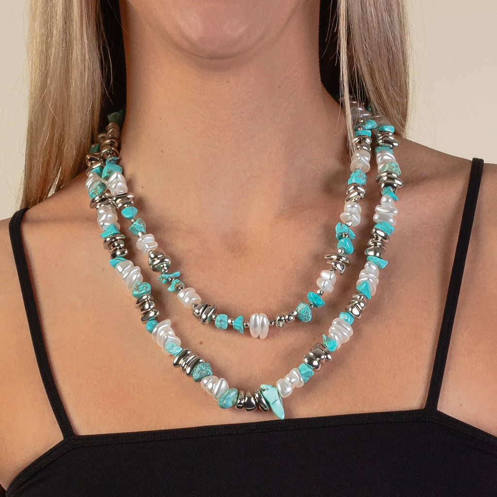 Willow Beaded Blossom Necklace in Turquoise