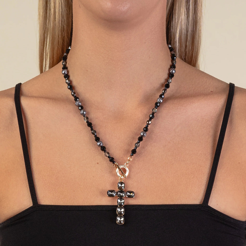 Dainty Faithful Charm Necklace in Black