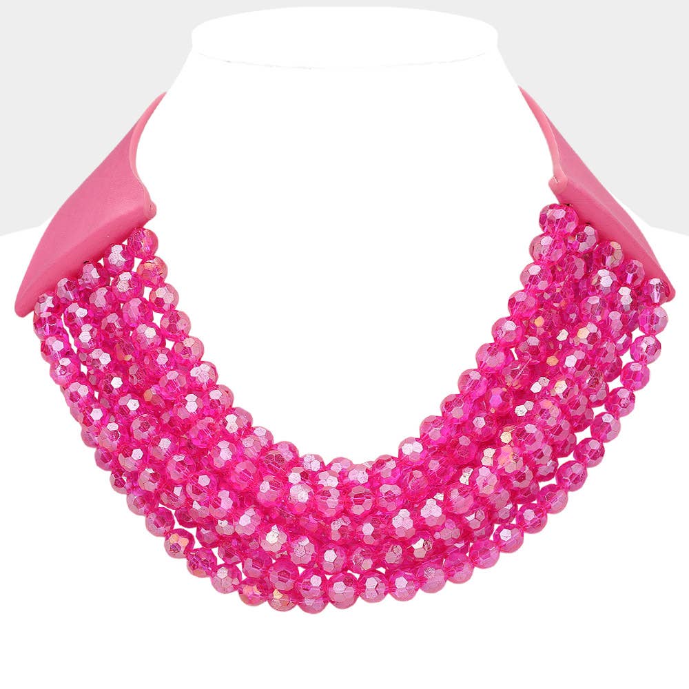 Chunky Acrylic Layered Necklace: FUCHSIA