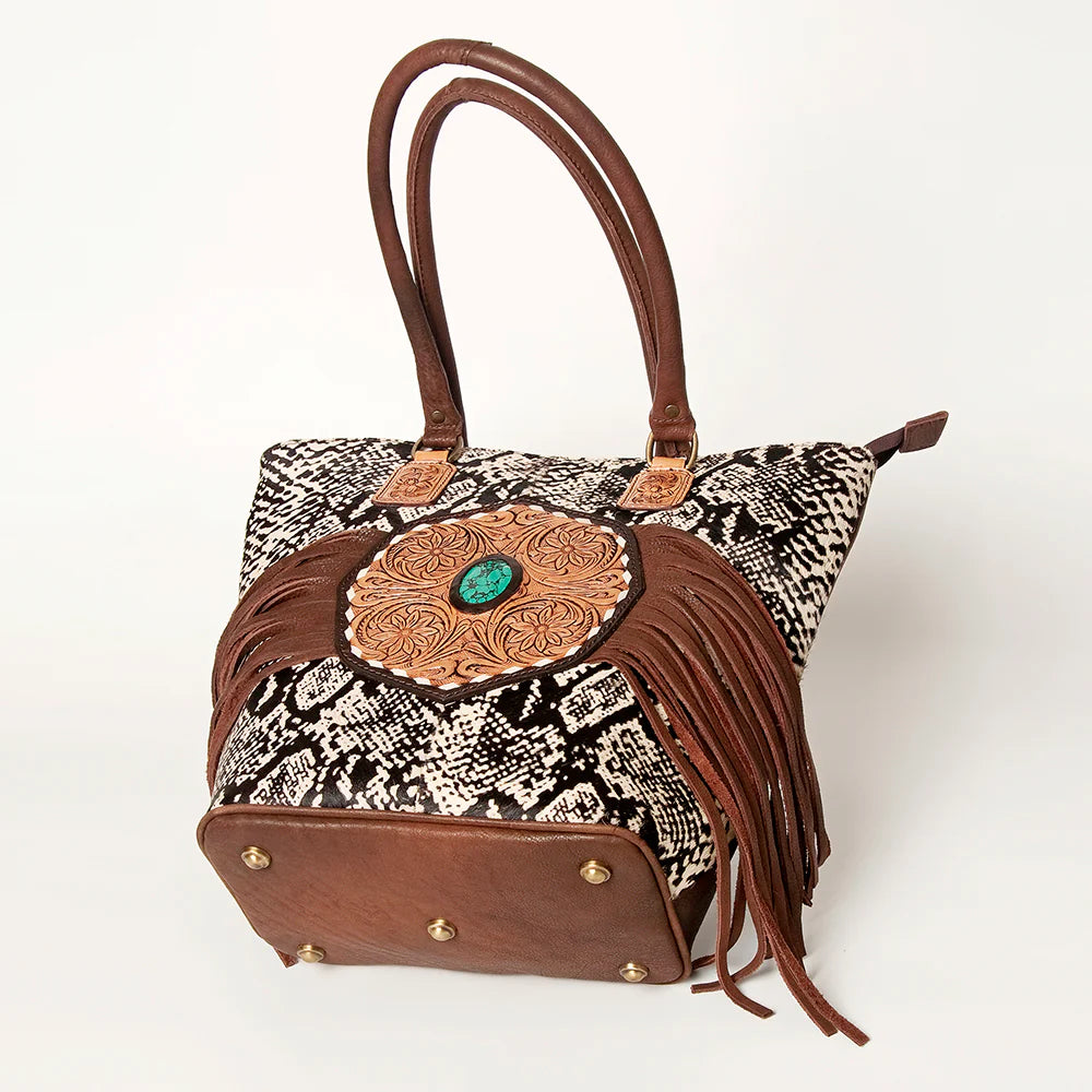 Python Viper Print Hide & Turquoise Stone Tooled Purse