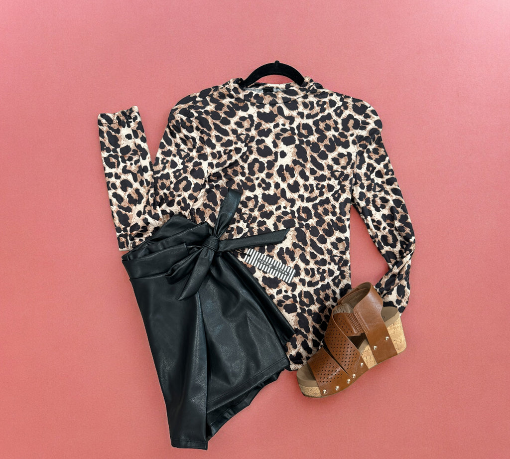 On The Prowl Leopard Printed Mock Neck Top