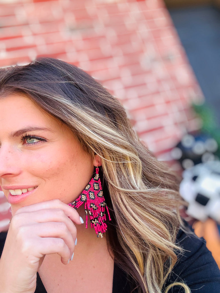 Red Jungle Frenzy Beaded Earrings