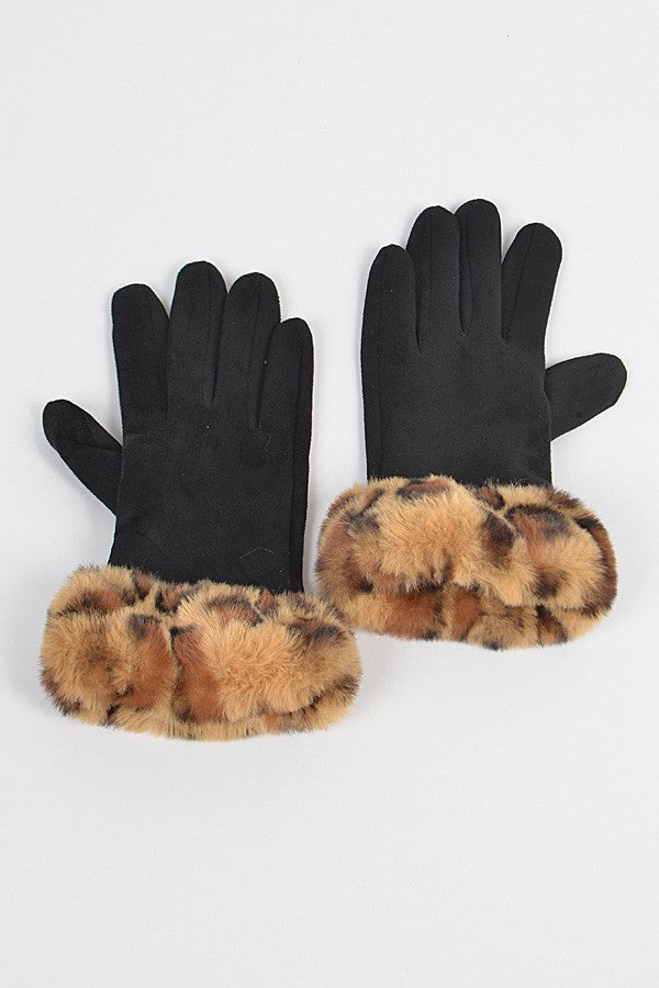 Luxe Leopard Trim Suede Gloves