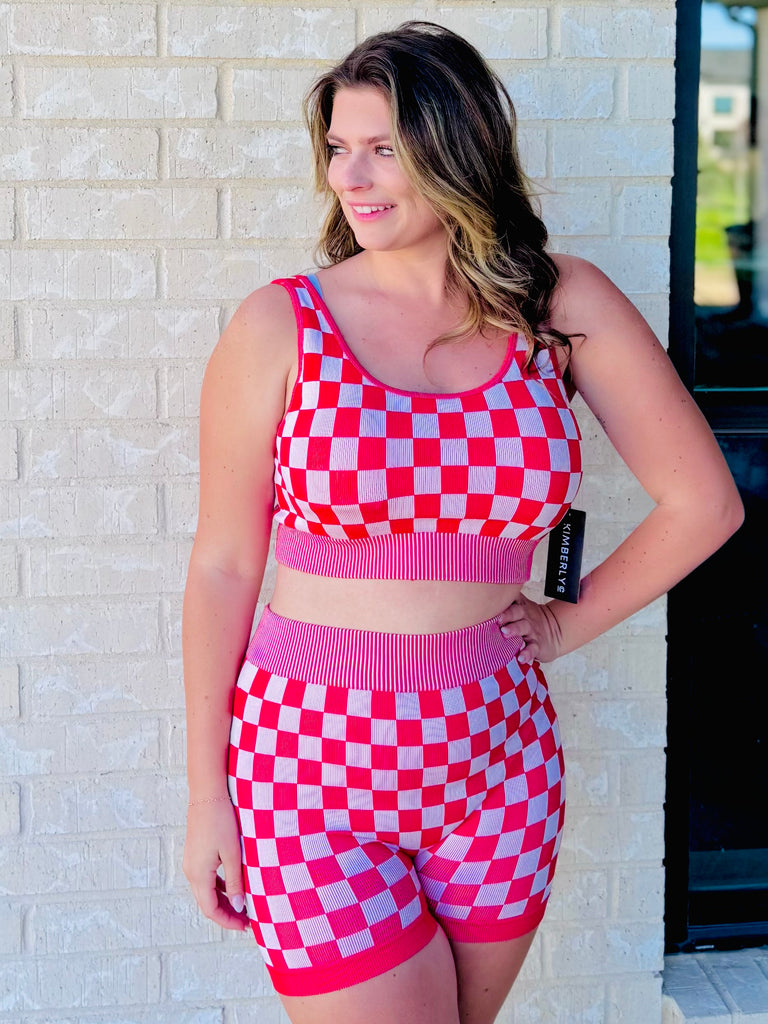 Checkered Sweets Red Biker Short and Tank Top Set