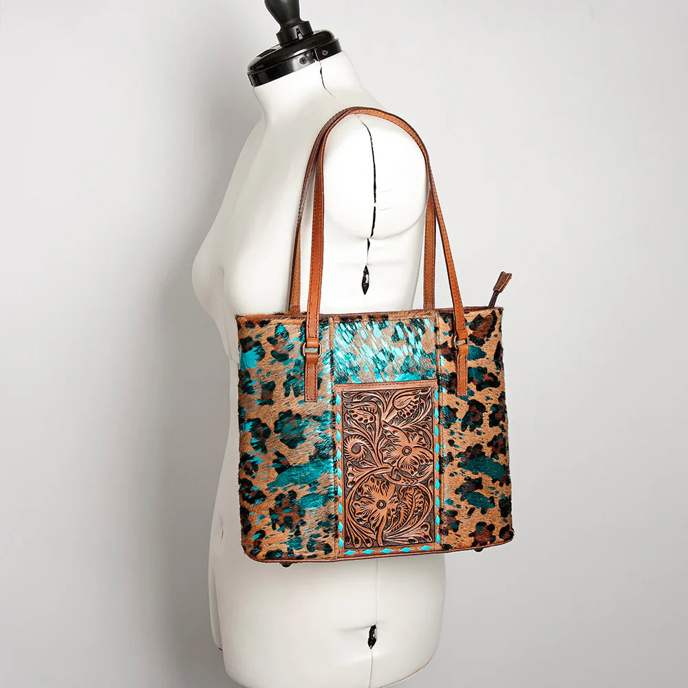 Cheetahlicios Teal Acid Hide & Leather Tote Bag