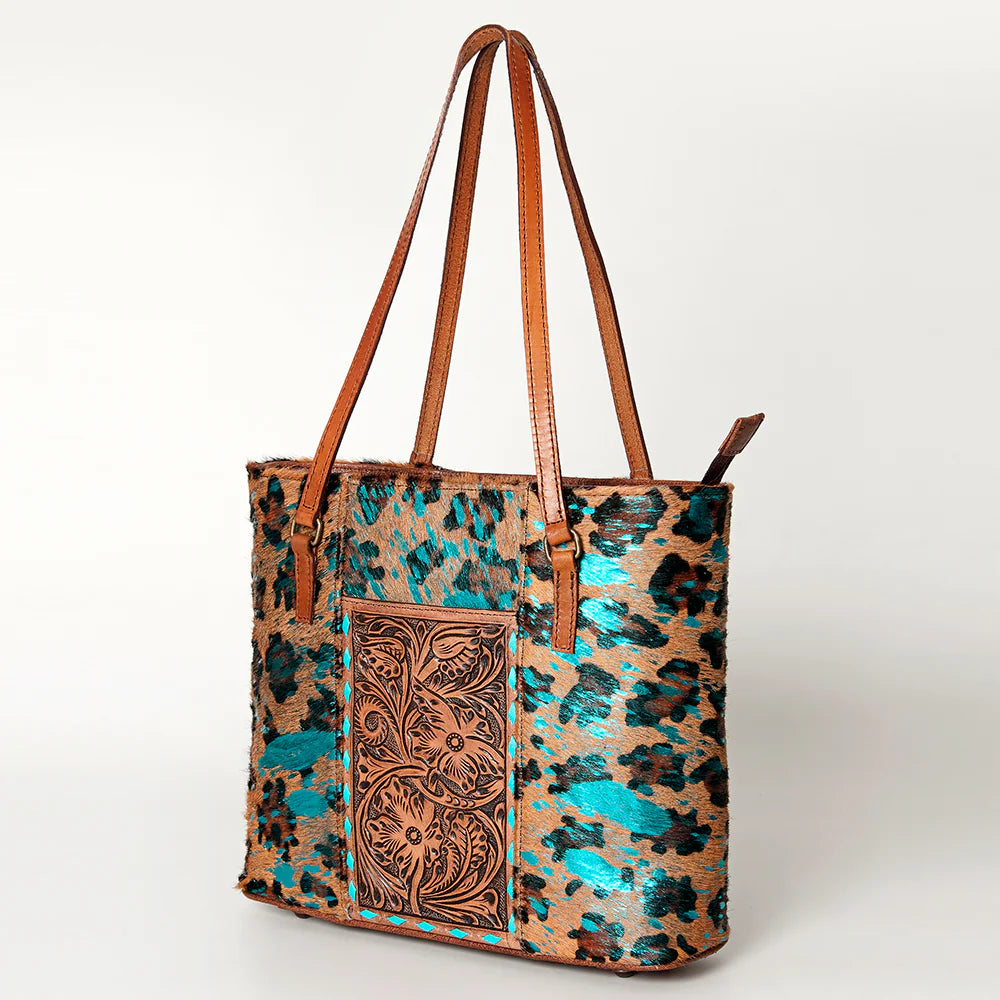 Cheetahlicios Teal Acid Hide & Leather Tote Bag