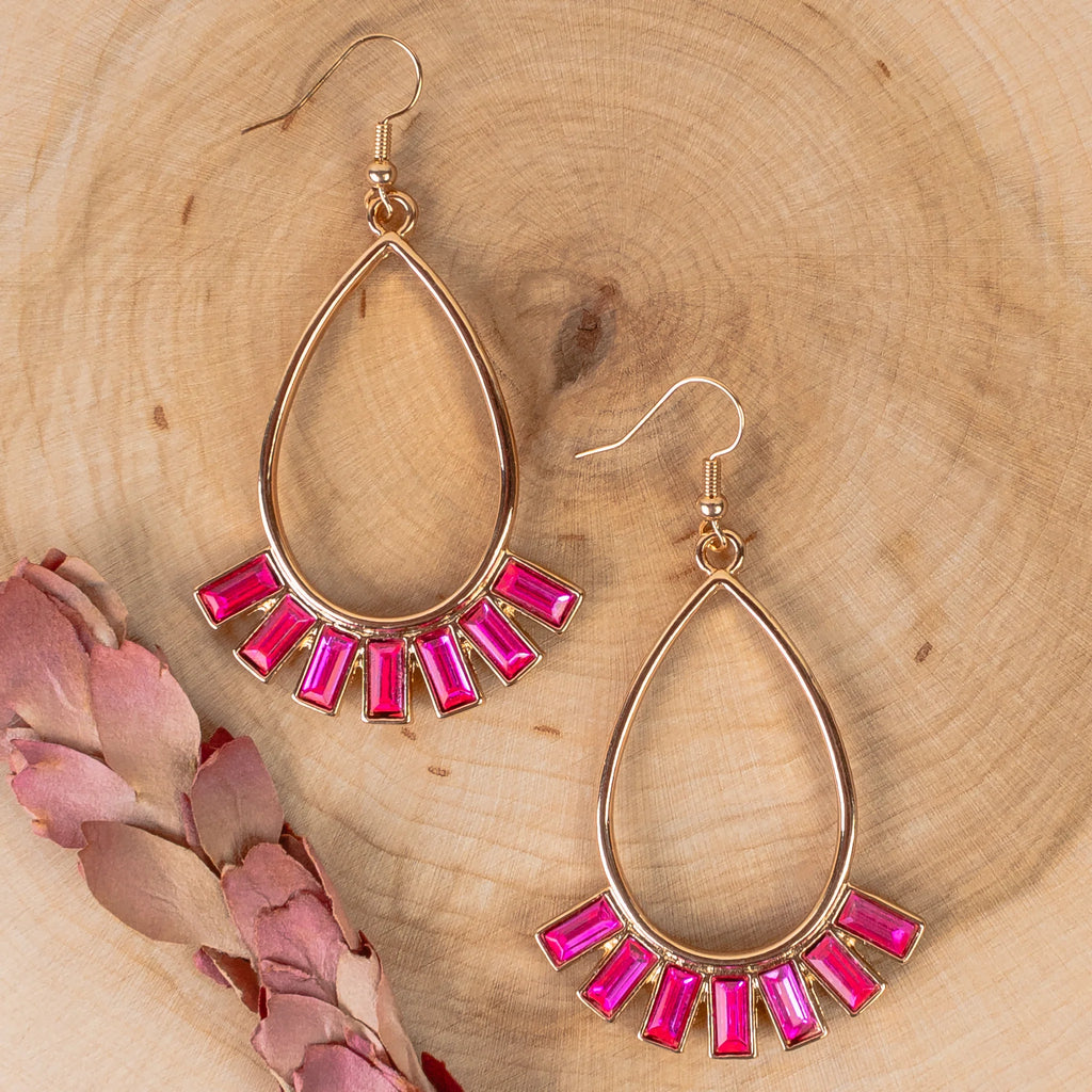 Thriving & Edgy Crystal Earrings - Fuchsia