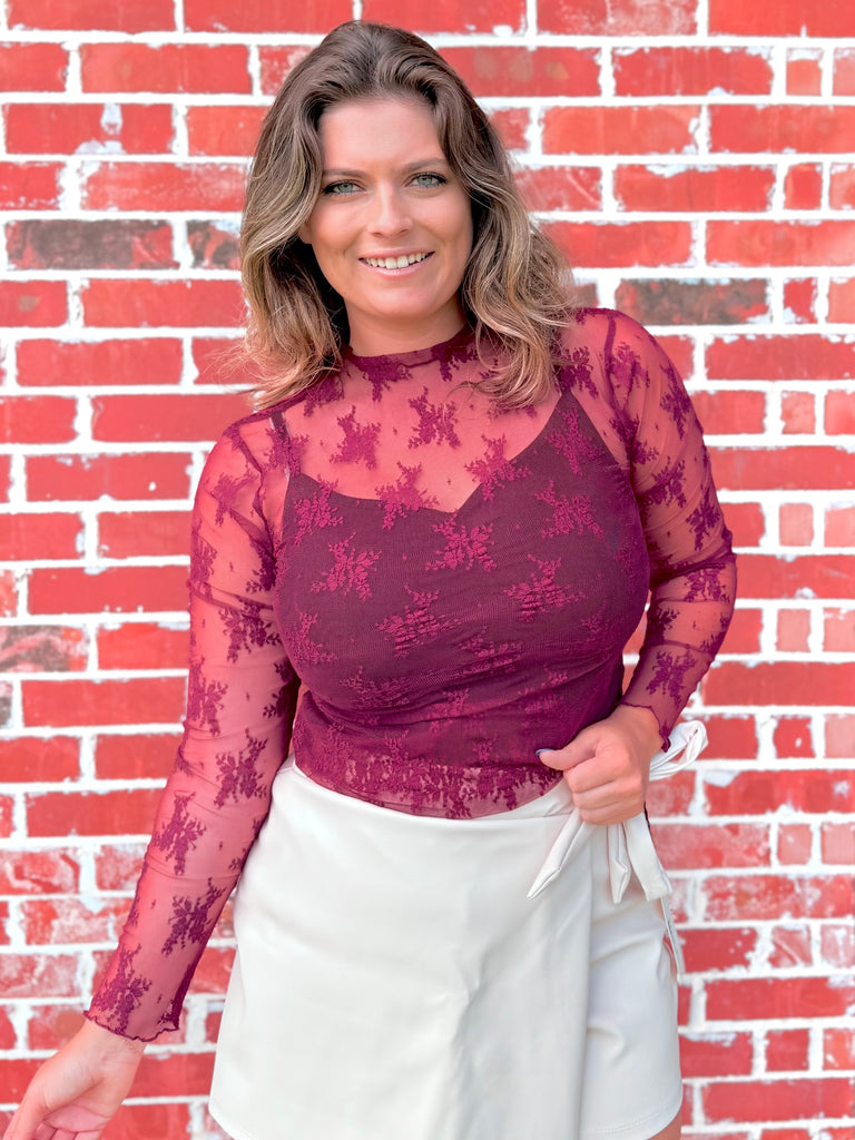 Cabernet Lace Mesh Long Sleeve