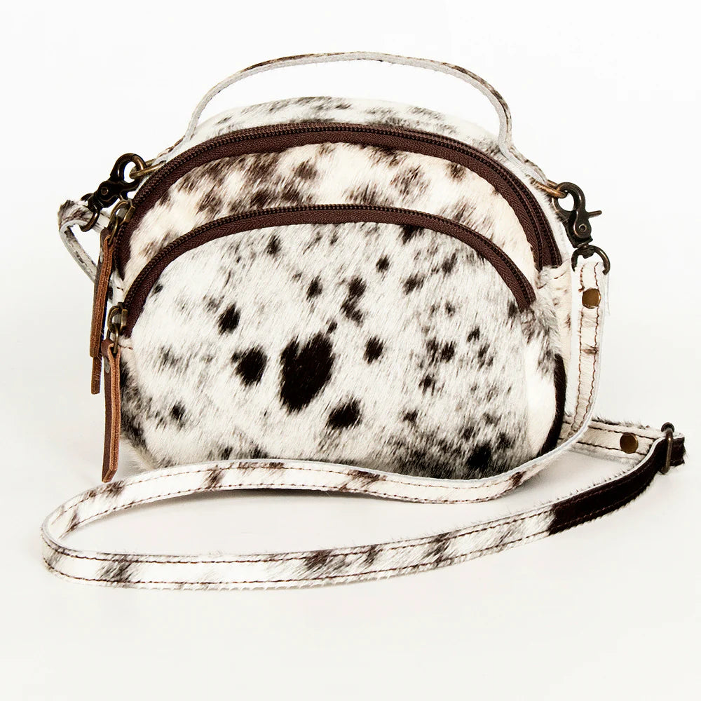 Cookies N Cream Cattle Hide Crossbody Zipper Bag