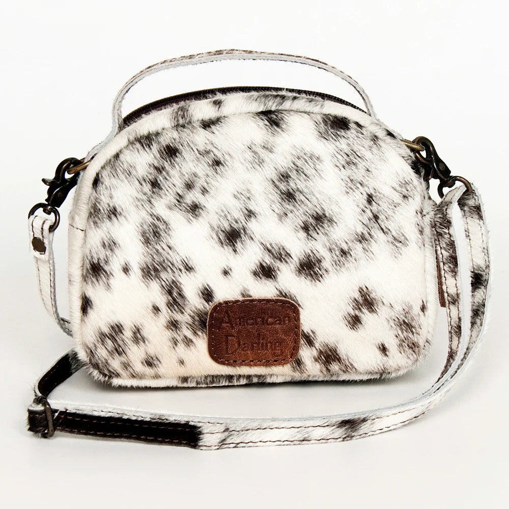 Cookies N Cream Cattle Hide Crossbody Zipper Bag