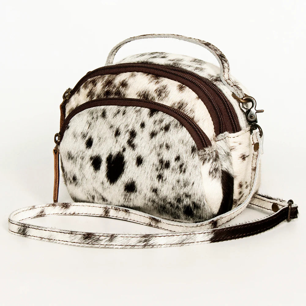 Cookies N Cream Cattle Hide Crossbody Zipper Bag