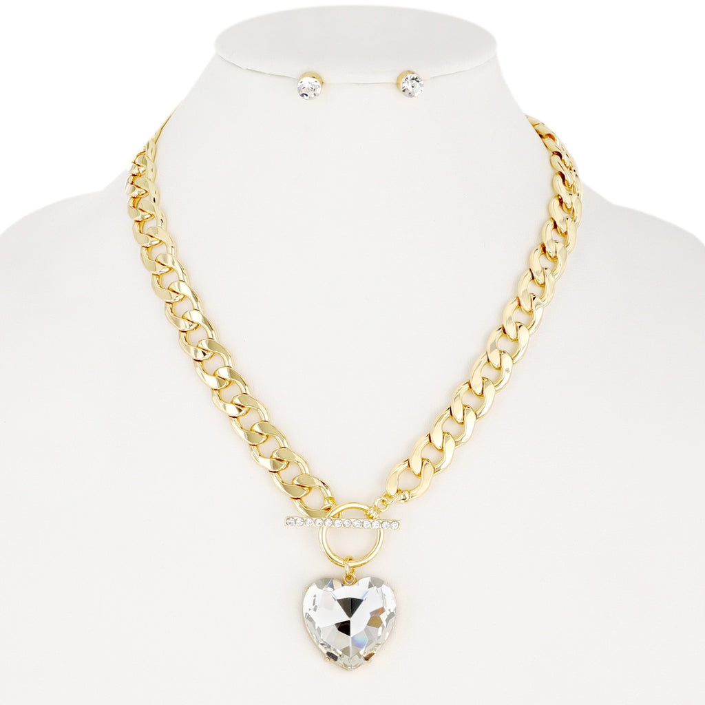 Keep of my Heart Charm Necklace and Earring Set - Gold