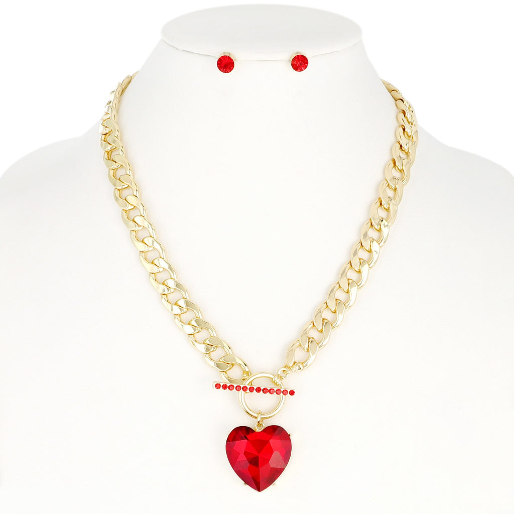 Keep of my Heart Charm Necklace and Earring Set - Red