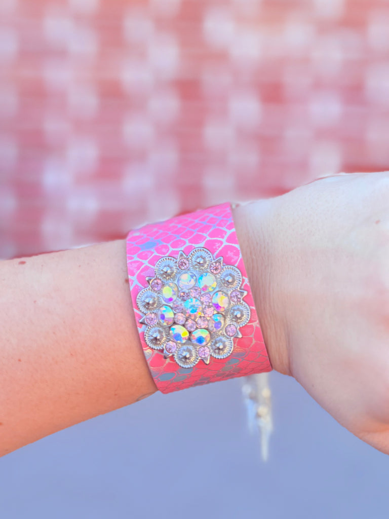 Blush Rouge Hologram Viper Leather Cinch Cuff