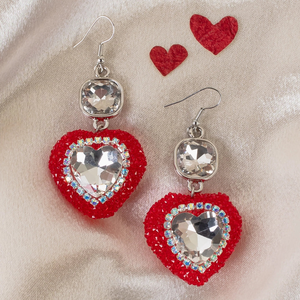 Red So Loved Crystal Heart Earrings