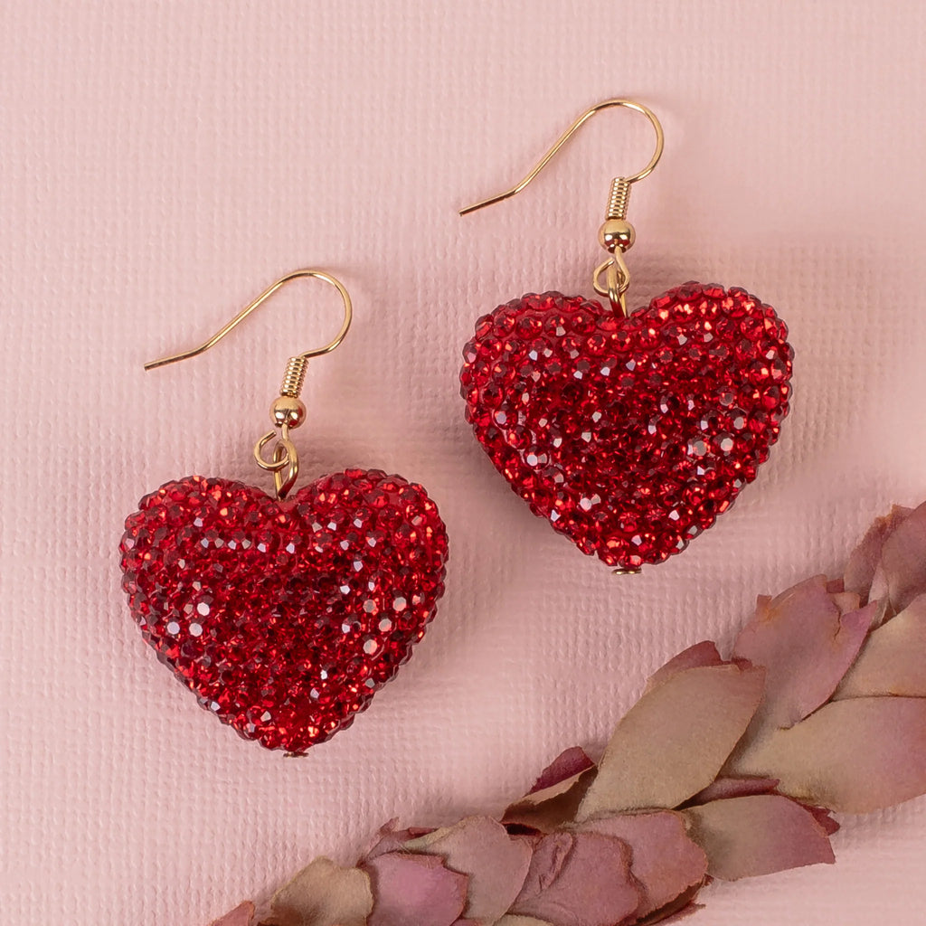 Ruby Red XOXO Heart Crystal Earrings