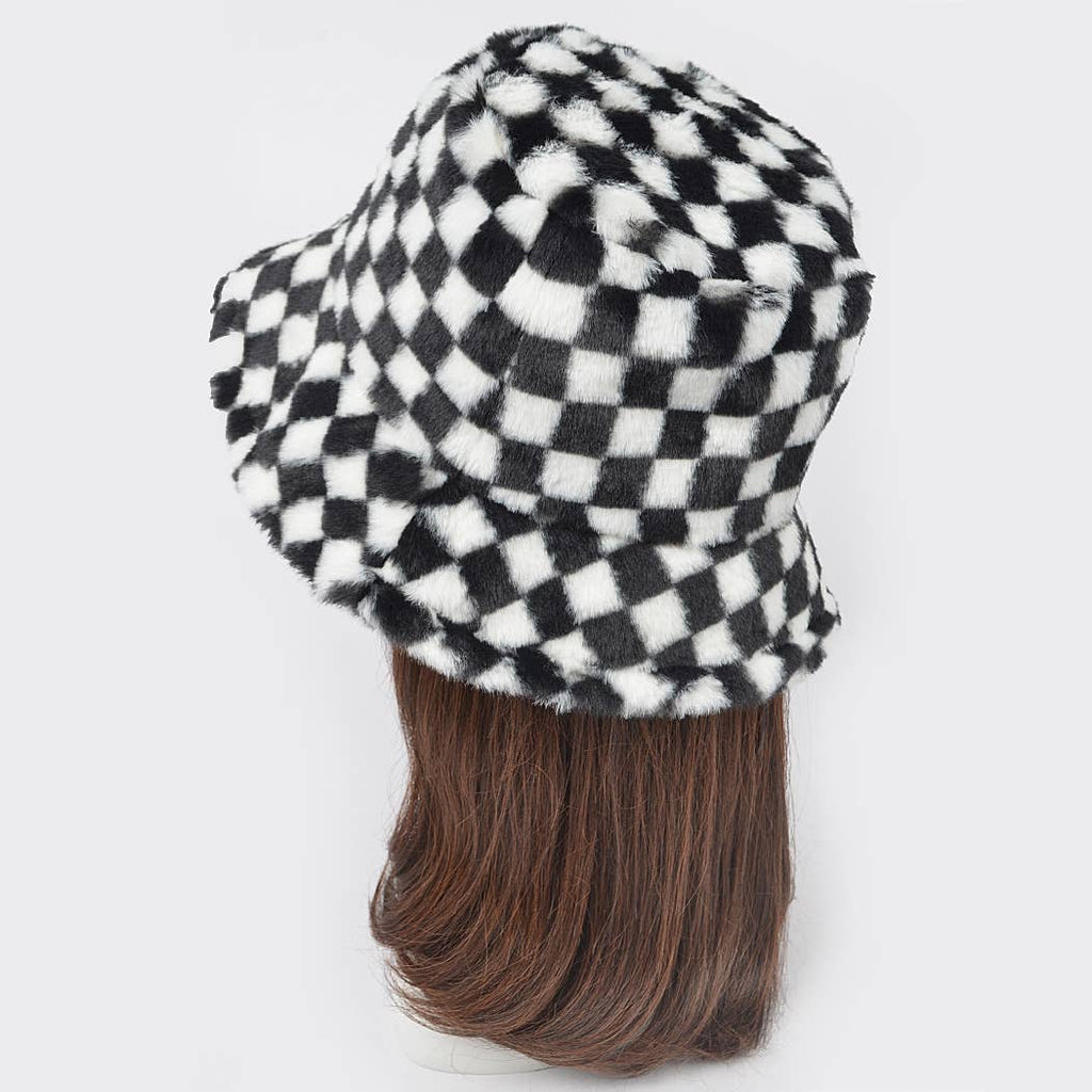 Cozy Check Faux Fur Bucket Hat