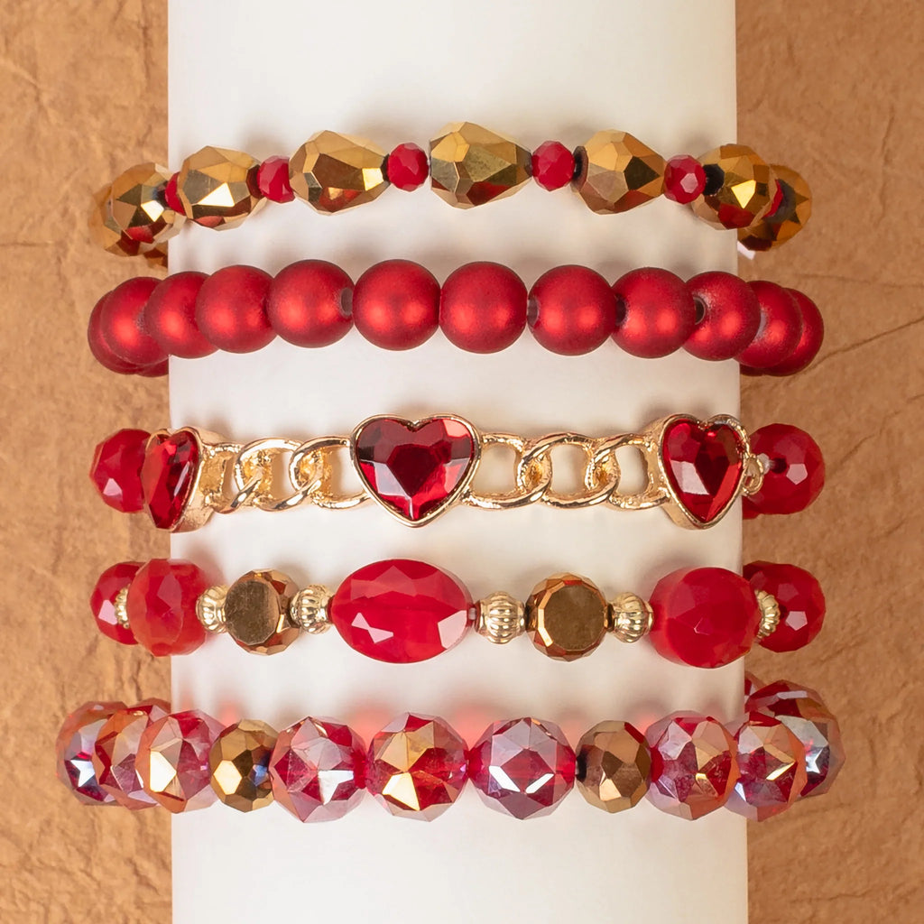 Queen Of Red Hearts Crystal Bracelet Set