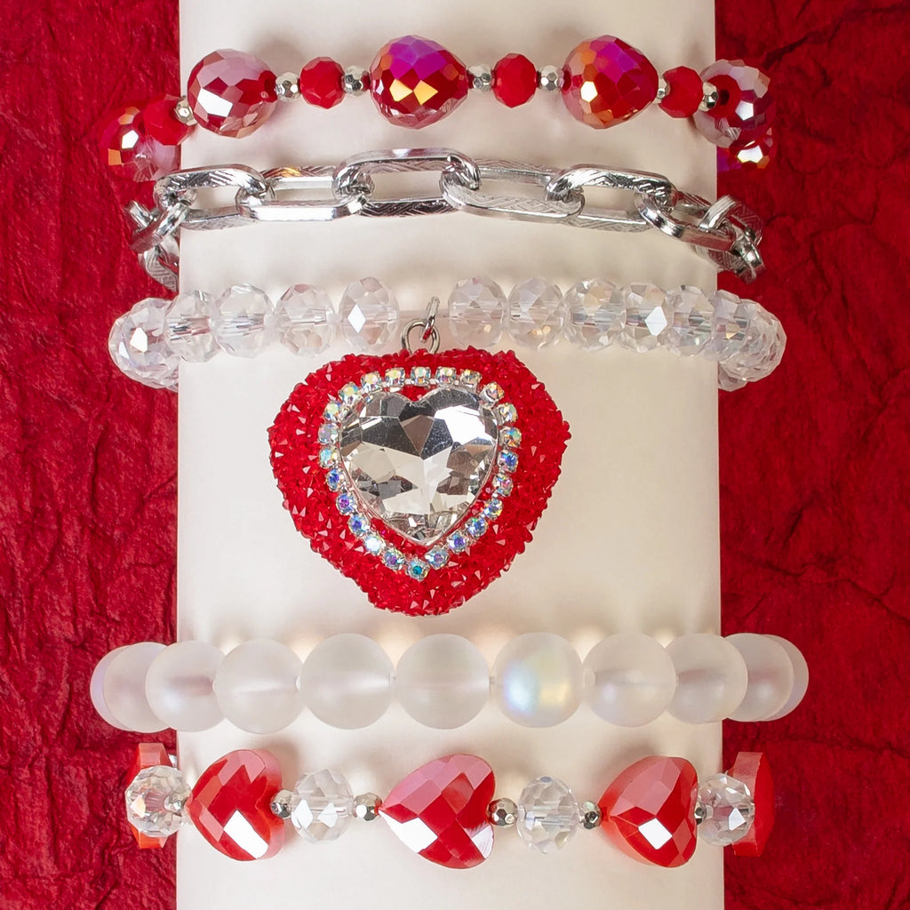 Red So Loved Crystal Beaded Bracelet Set