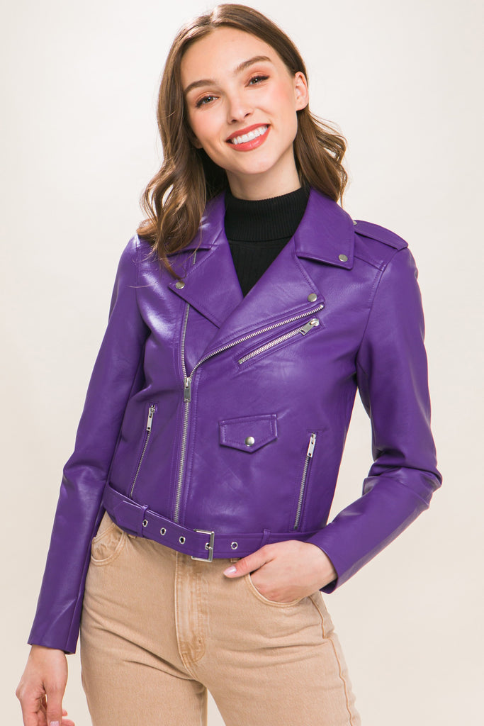 True Purple Vegan Leather Moto Jacket