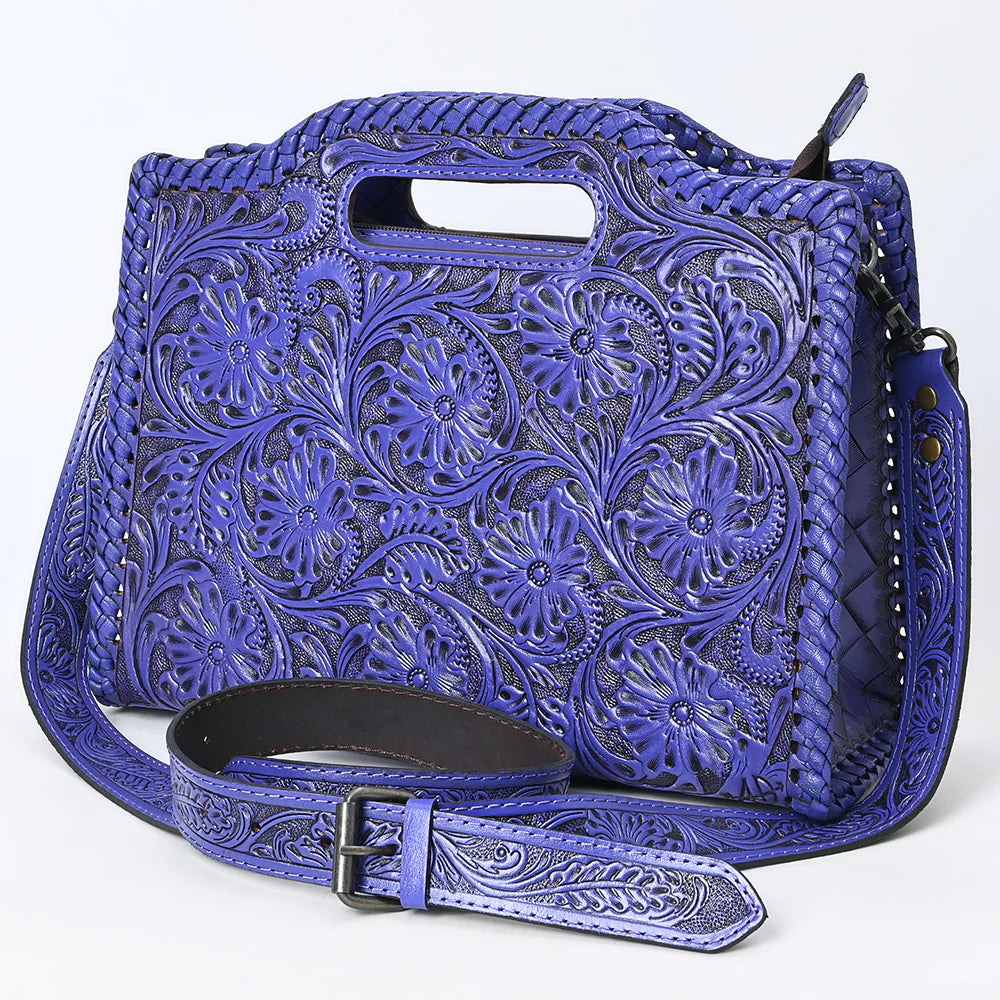 1474D-Purple Tooled Leather Clutch Bag