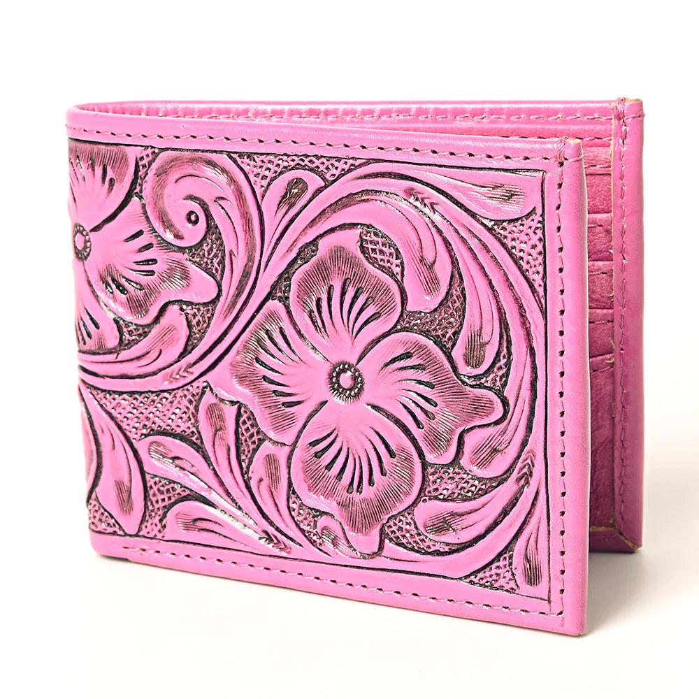 Bubblegum Pink Tooled Leather Wallet