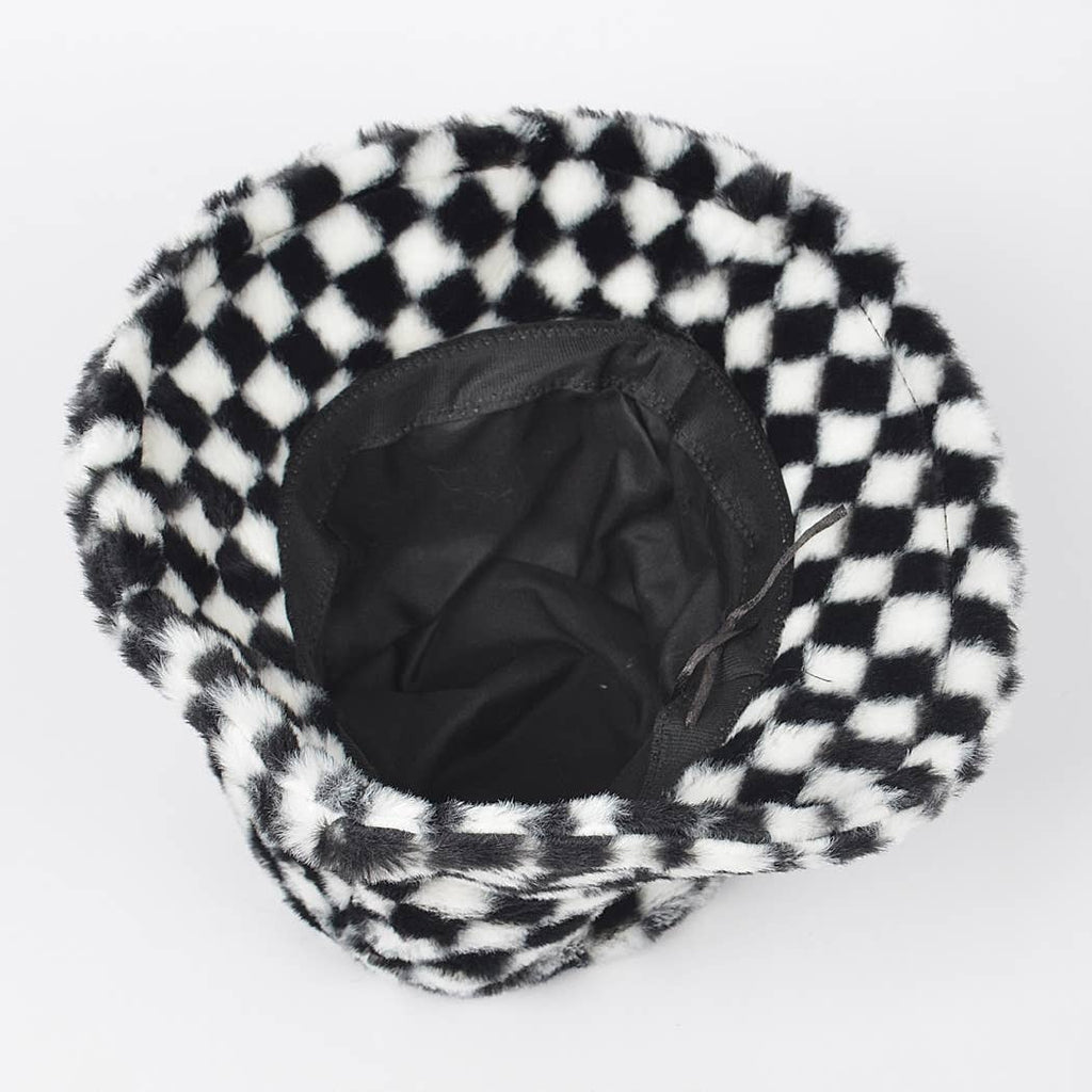 Cozy Check Faux Fur Bucket Hat