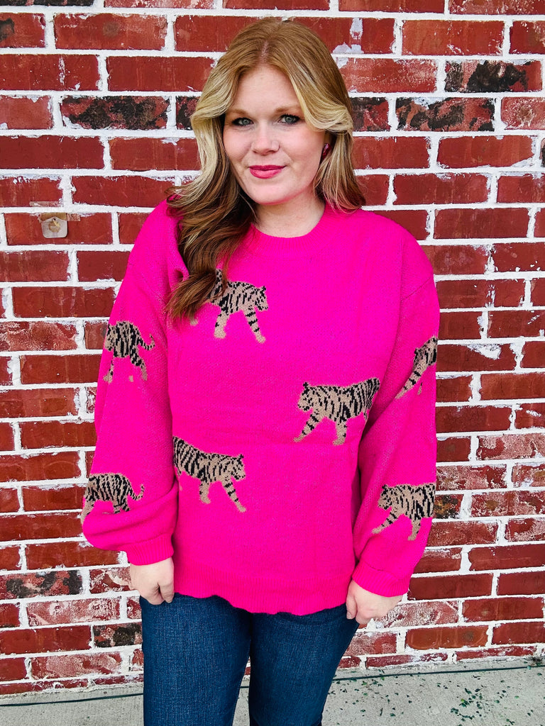 Fuchsia So Soft Tiger Spotted Sweater