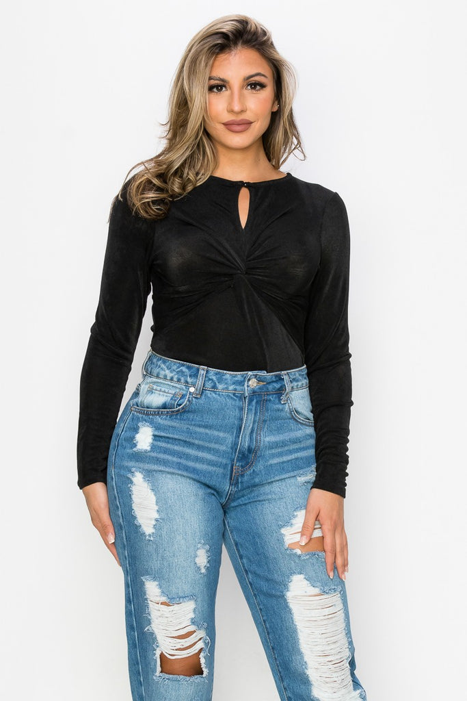 Twist of Chic Keyhole Bodysuit - Black