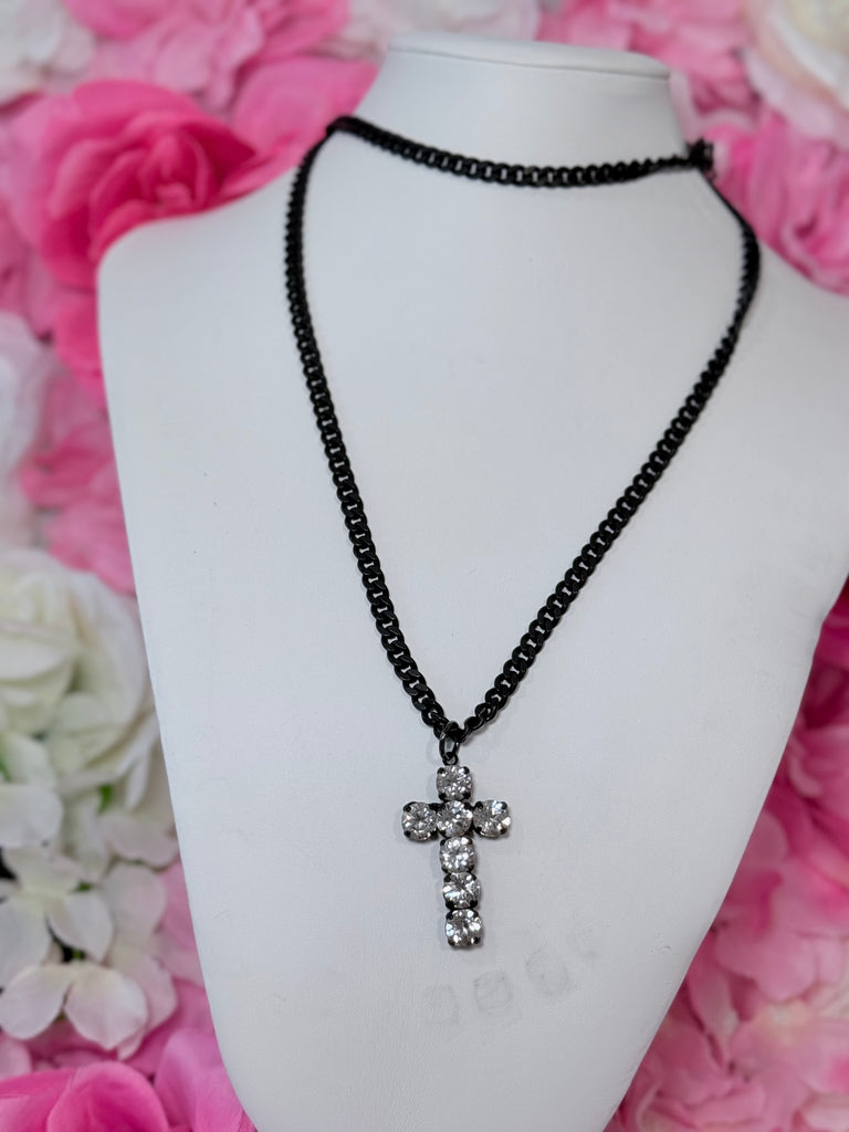 Smutt and Silver Cross Swarovski Necklace