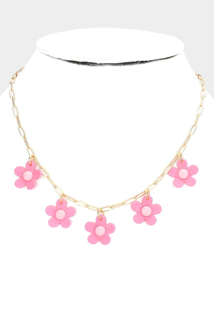 Pink Flower Resin Necklace
