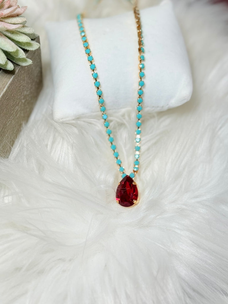 Milli Swarovski Crystal Necklace - Red/Turq