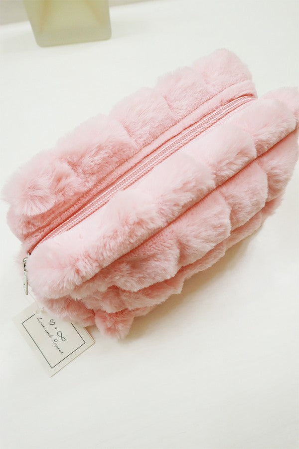 Faux Fur Quilted Cosmetics Pouch