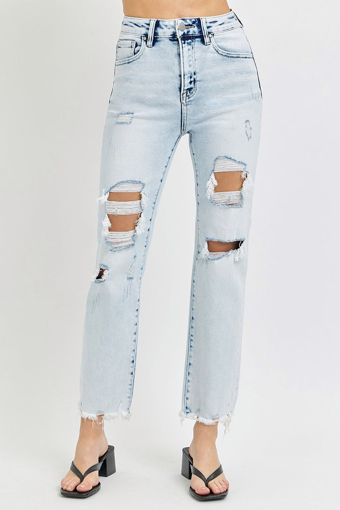 Helena Straight High Rise Frayed Skinny Denim Jeans