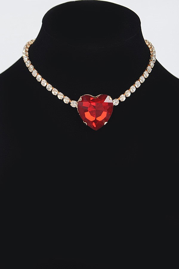 Red Love to Sparkle Heart Crystal Necklace