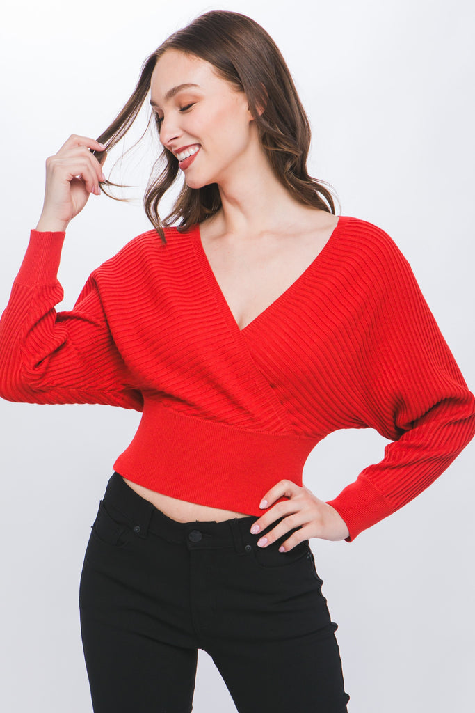 Red Surplice Simplicity Knitted Top