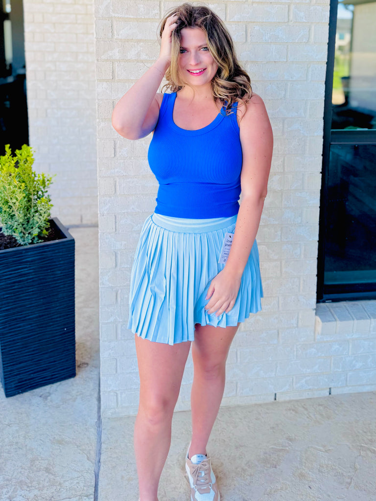 Tennis Club Jersey Stripe Mini Skirt - Seashell Blue