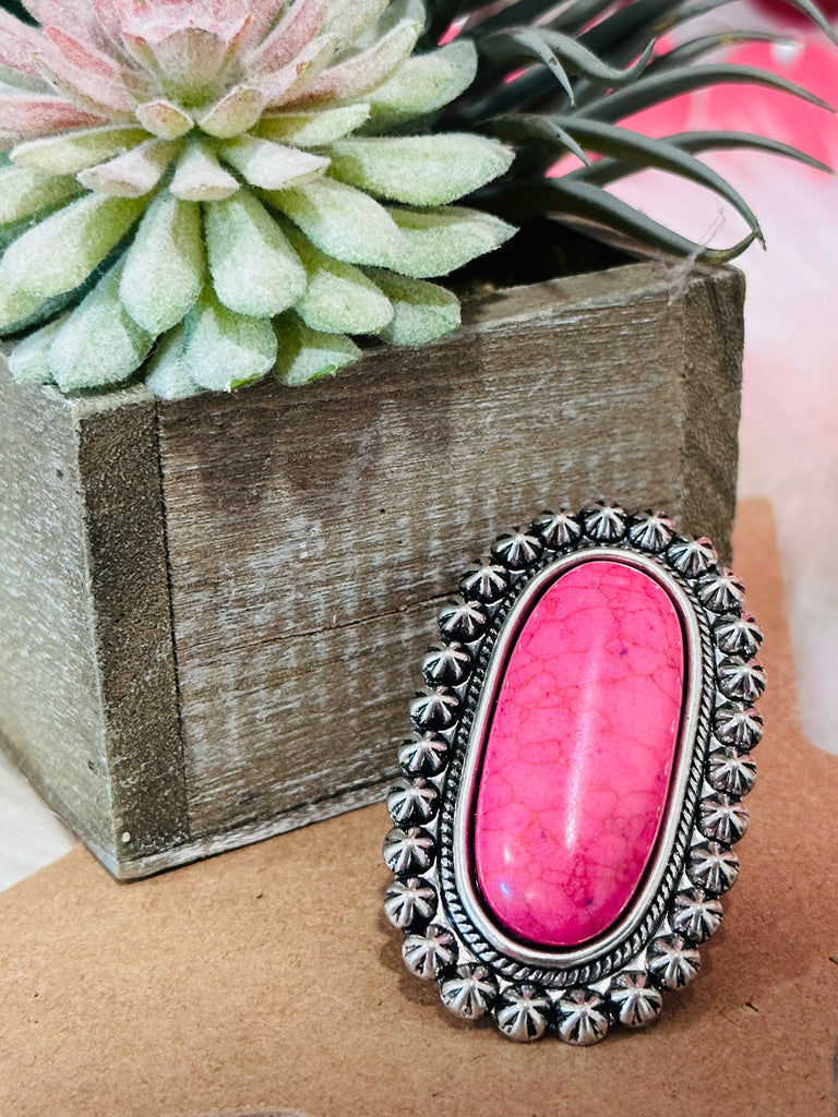 Pink Conch Stone & Silver Ring